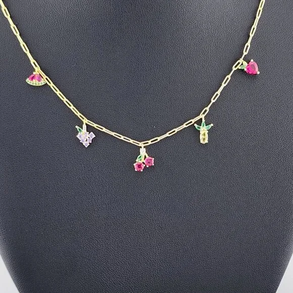 Fruit Fiesta: Sterling Silver 925 Multi-Fruit Necklace - Picture 7 of 7